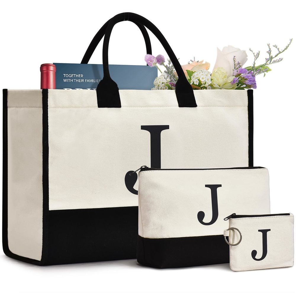 Initial Canvas Tote Bag, Birthday Gifts, Monogram Personalized xD